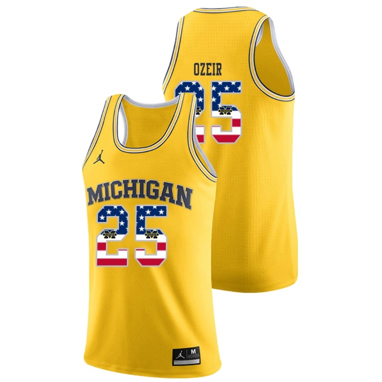 Michigan Wolverines Men's NCAA Naji Ozeir #25 Yellow Jordan Brand USA Flag College Basketball Jersey KFF4849SZ